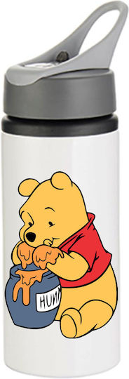 Trinkflasche Winnie Pooh 600 ml Weiß mit grauem Deckel