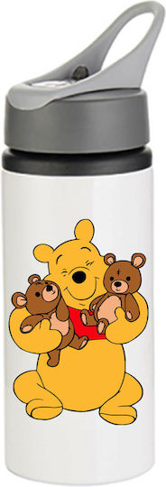 Trinkflasche Winnie Pooh 600 ml Weiß mit grauem Deckel
