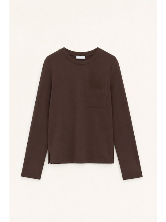 Women's Long Sleeve Wool Sweater Brown