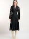 Midi Evening Dress with Lace & Sheer Detail Black