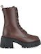 Braune Damen-Leder-Kampfstiefel mit hohem Absatz