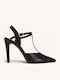 Braune Pumps mit Schlangenmuster, T-Riemchen und Dünnem Absatz