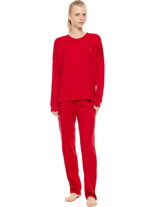 Pink Label Winter Damen-Schlafanzug-Set Rasberry