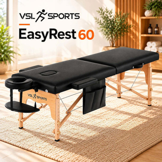 VSL Sports EasyRest 60 Преносимо/Сгъваемо Масажно Легло за Физиотерапия, Черно, Дървено, 180x60 см