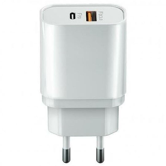 Forever Зарядно Устройство Без Кабел с USB-A и USB-C Порт 20 W Power Delivery Бяло (IT8737)