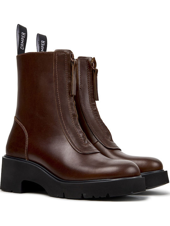 Camper Milah Damen Lederstiefeletten Braun