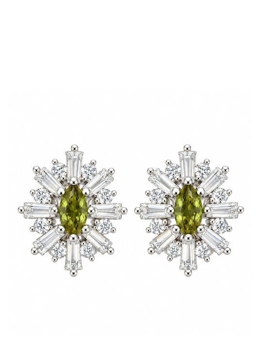 Jools White Green Zircon Stud Earrings 925 Silver As413.1