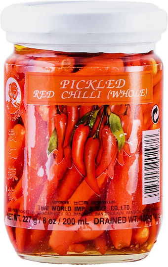 Hot Red Pickled Peppers Cock Pickled Whole Red Chili Peppers 227g