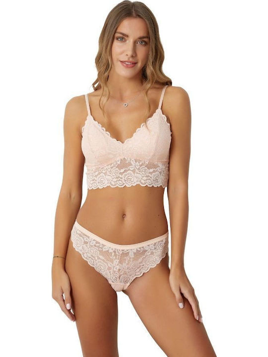 Norddiva Set de lenjerie din dantelă, bustieră și chiloți clasici, culoare ecru Lilith