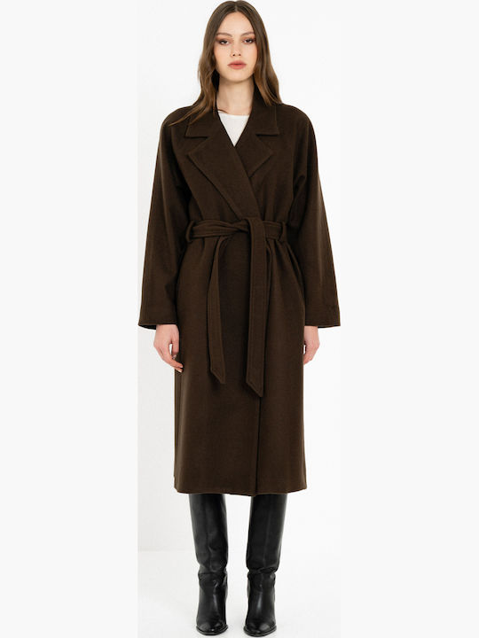 Philosophy Wear Palton de damă din lână Dark Br...