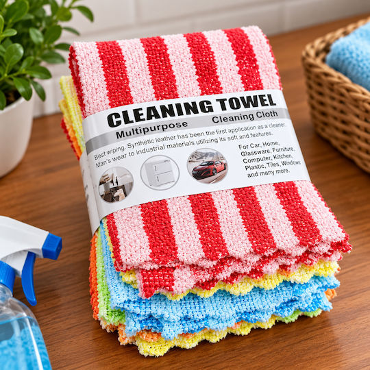 Striped Microfiber Dusting Cloths Set 5 Pieces 30x30cm 1kat106