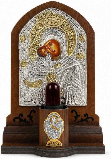 Electric Vigil Lamp Panagia Glykofilousa Wooden Frame 11.5x18cm