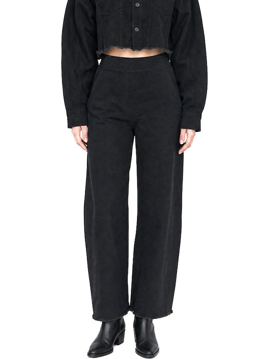 Damen-Stoffhose mit Gummizug Schwarz