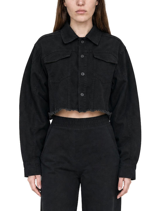 Zoya Schwarze Cropped Jeansjacke für Damen