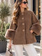 Damen-Halbmantel Braun Oversized mit Pelzdetails