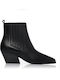 Leather Women's Cowboy Ankle Boots with Mid Heel Black