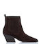 Leather Women's Cowboy Ankle Boots with Medium Heel Brown