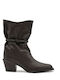Leather Women's Cowboy Ankle Boots with Medium Heel Brown