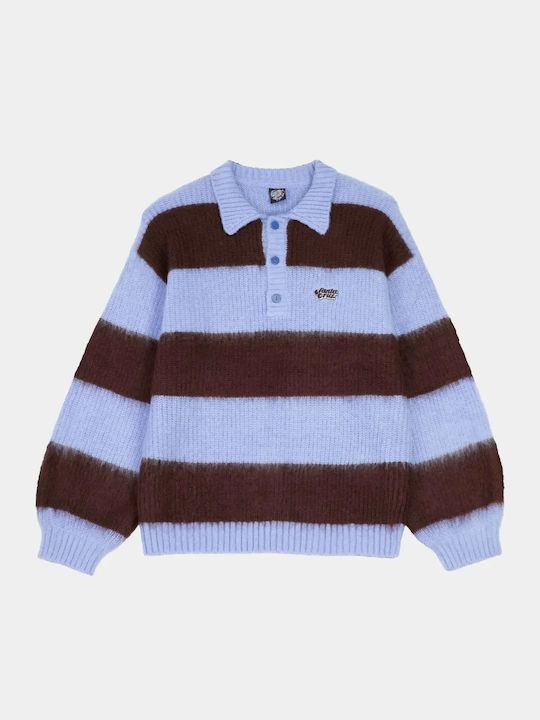 Gestreiftes Langärmeliges Damen-Polohemd Blue/Brown Stripe