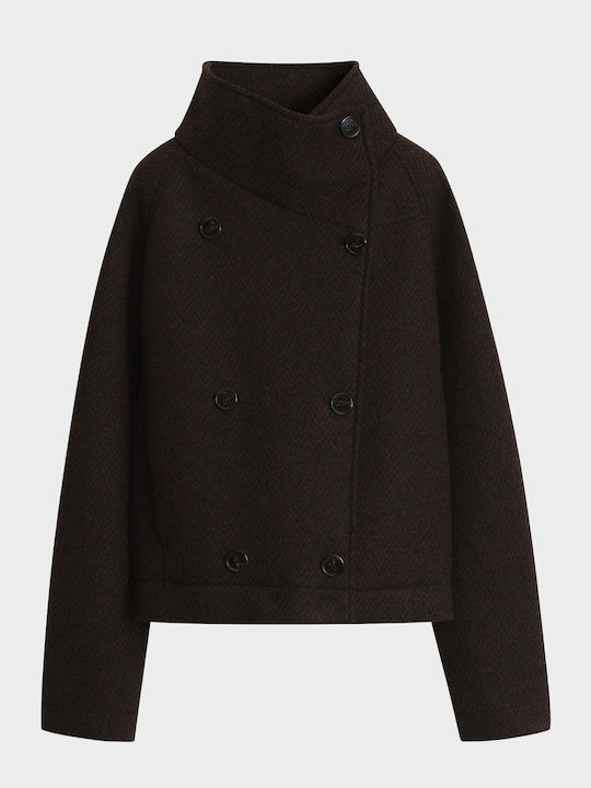 Damenmantel Dark Brown mit Knöpfen