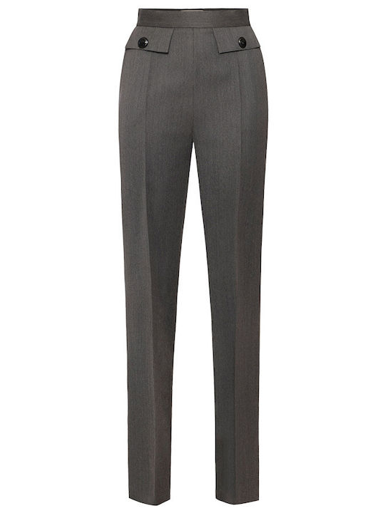 Damen-Hose aus Stoff mit hohem Bund und normaler Passform in Grau