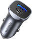 Ugreen 24-W-Autoladegerät mit Schnellladefunktion und Anschlüssen: 1 × USB-A, 1 × USB-C, Grau