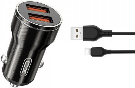 XO 12-W-Autoladegerät 2,4 A mit Anschlüssen: 2 × USB-A, inklusive Typ-C-Kabel, Grau