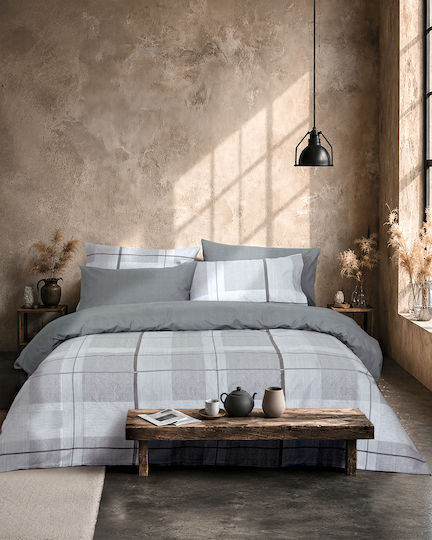 Nima Reevs Super King Fitted Sheet Set with 2 Pillowcases 160x200+32cm Grey (3pcs)