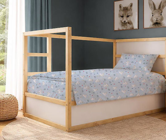 Dimcol Комплект Детска Единична Завивка с Калъфка Kids Rabbit Garden 584 Небесносин 160x240 см