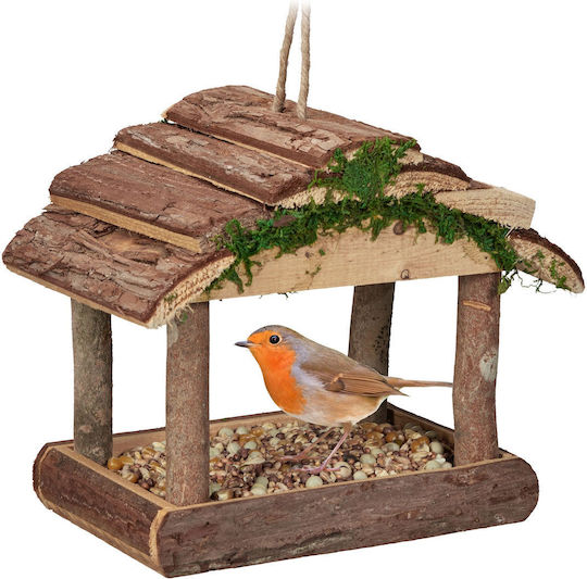 Hrănitoare pentru Păsări Relaxdays din Lemn, Culoarea Mușchi, 19 X 22 X 16.5 Cm, Maro, Decorațiune de Grădină Suspendată