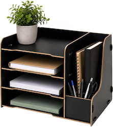 Relaxdays Desk Organizer 10054014_46 4 Compartments Wood-look Mdf A4 Documents Black 23 X 31.5 X 29 Cm