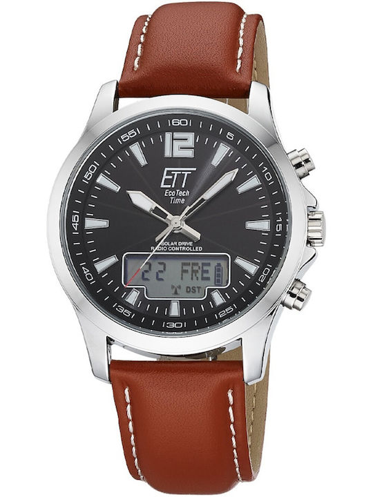 ETT Men's Watch 45mm Chronograph Solar with Brown Leather Strap