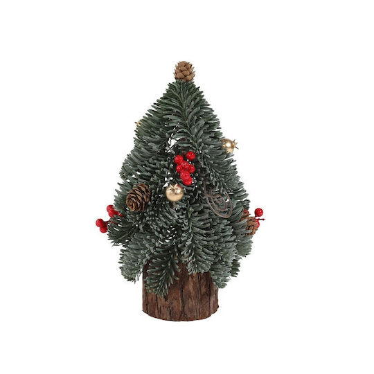Brăduț Decorativ de Crăciun din Plastic, 26 cm, Decorat, Verde