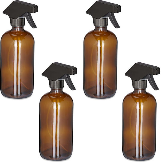 Set de 4 Sticle Pulverizatoare Reglabile din Sticlă Maro de 500 ml