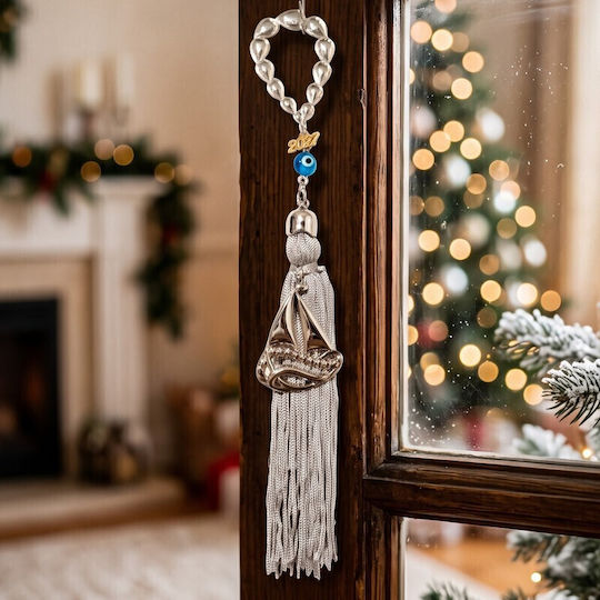 Grekas Hanging Boat Lucky Charm Silver Metal 22cm