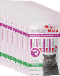 Miau Miau Recompense Cremoase pentru Pisici cu Somon și Rață 4 X 15 G 60 G Miau Miau Recompense Cremoase pentru Pisici cu Somon și Rață 4 X 15 G 60 G