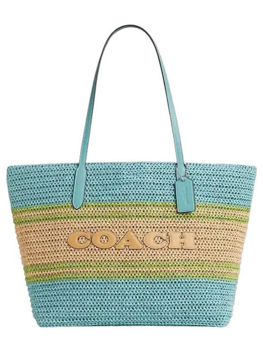 Coach Дамска Шопър чанта От Слама Синя