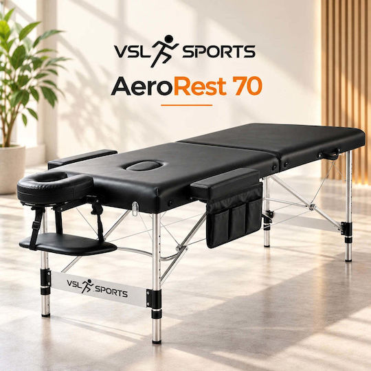 VSL Sports AeroRest Pat de Fizioterapie Portabil/Pliabil Negru din Aluminiu 185x70cm