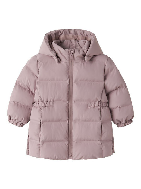 Name It Kids’ Quilted Long Hooded Jacket Pink Musk