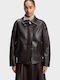 Damen-Bikerjacke aus Leder Dark Brown