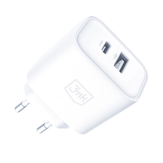 3MK Wireless Charger with USB-A Port and USB-C Port 20W Quick Charge 3.0 White (Dualcharge)