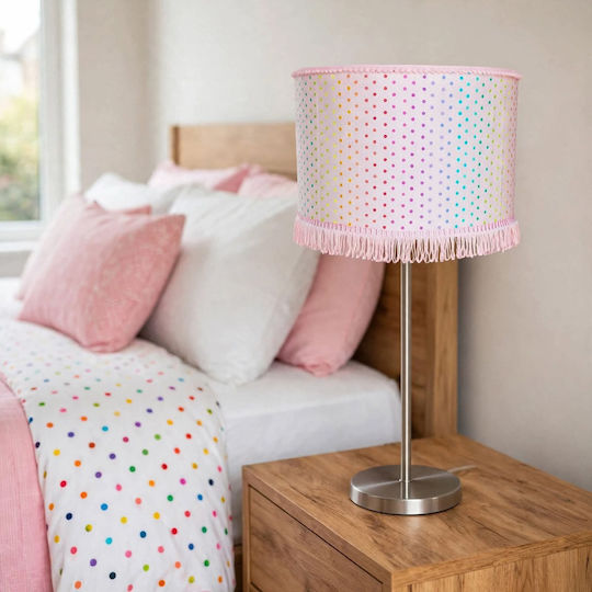 Table Lamp for E27 Socket with Pink Shade and Silver Base