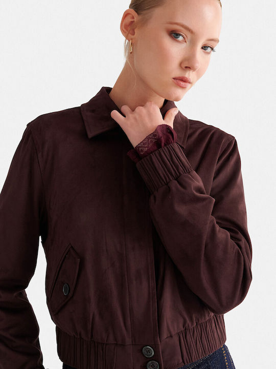 Short Suede Women's Winter Jacket Purple