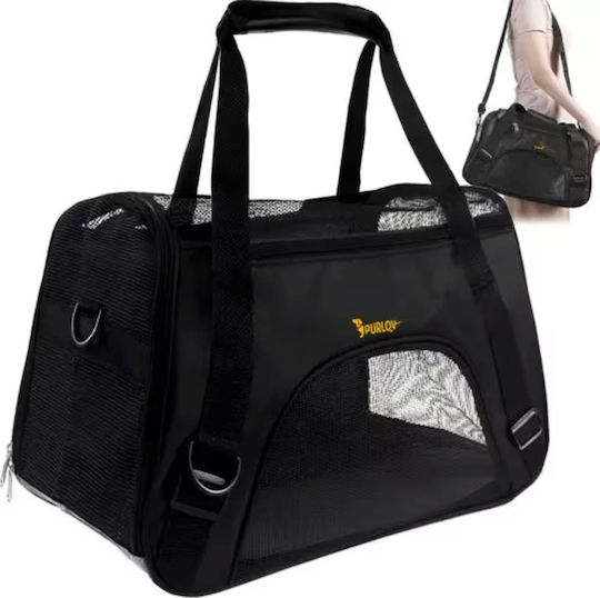Purlov Geantă de Transport pentru Câini/Pisici până la 8 kg Neagră L50xL30xÎ25 cm