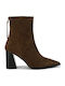 Braune Damen-Wildleder-Stiefeletten mit hohem Absatz