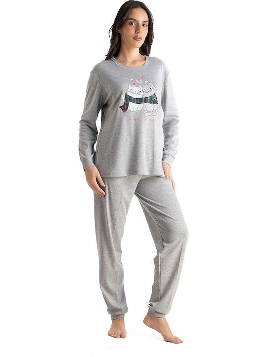 Relax Anatomic Winterliches Damen-Pyjama-Set Grau 3426041-Grau