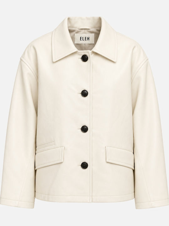 Eleh Damen-Lederjacke Für Den Winter Ecru