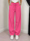 Damenhose mit hohem Bund aus Rippstoff mit Gummizug in lockerer Passform Rosa