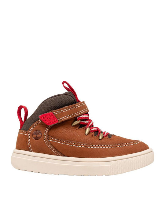 Mid Anatomical Leather Kids Ankle Boots with Laces Orange