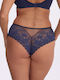 Hochtaillierter Damen-Brazil-Slip mit Spitze Blau